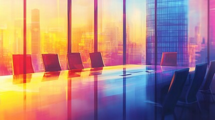Poster - Modern Office Workspace with Colorful Blurred Background Views
