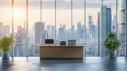 Poster - Large Modern Office Workspace with View in Morning Light