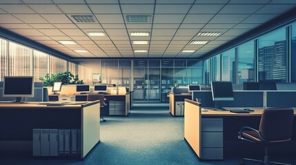Poster - Blurred Vintage Office Background with Retro Design Elements