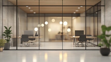 Poster - Abstract Blurred Empty Office Space with Modern Design Elements