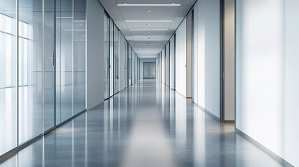 Poster - Modern Gray Office Corridor with Mock-Up Wall Design