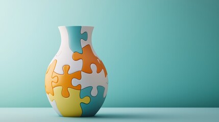 Poster - A vase designed like a puzzle being assembled with intricate patterns