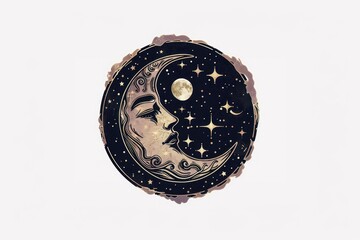 Wall Mural - Mystical moon face illustration art