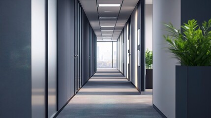 Poster - Modern Gray Office Corridor with Wall Mock-up for Display Purposes