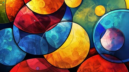 Poster - Colorful Abstract Circles Vibrant Composition of Shapes in Red, Blue, Yellow, and Green, Creating Dynamic Energy and Creativity Through Vivid Hues and Patterns.