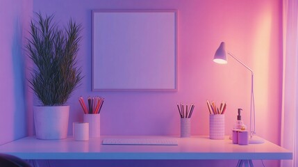 Poster - Minimalistic Home Office Desk Setup with Stylish Decor and Colors