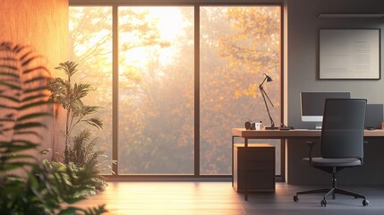 Poster - Contemporary Home Office Space with Natural Light and Greenery