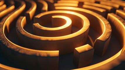 Poster - mesmerizing close up of abstract spiral maze design, illuminated by warm golden light, creating intr