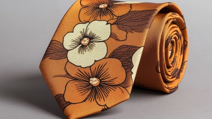 Poster - A floral-printed tie elegantly displayed on a minimalist, neutral-toned background.