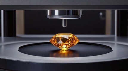 Poster - A gemstone calibration machine measuring the weight and clarity of raw stones.