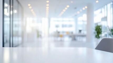Poster - Blurred Focus of Open White Office Space Interior with Bright Light