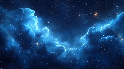 Poster - Glowing blue nebula clouds in dark space with stars.