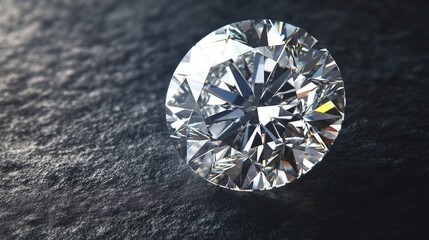 Poster - A macro shot of a flawless round diamond, capturing intricate facets and mesmerizing light refractions on a dark background.