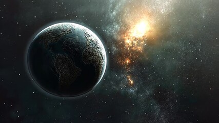 Wall Mural - Dark Planet and Bright Nebula in Space