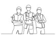 © Thuin_prodesign - Single line drawing of a group of construction workers. men and women of different professions.continuous line group of workers team Labor with engineer team confident portrait. Workers and Labor Day.