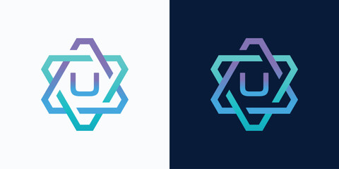 Poster - technology logo letter U with hexagon circuit line style for digital, data, connection