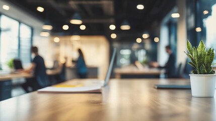 Poster - Modern Office Scene with Blurred People Working in a Business Environment