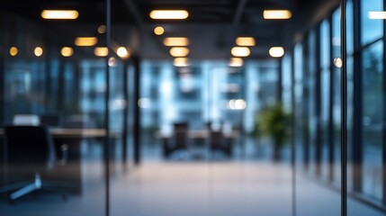 Poster - Blurred Office Interior with Soft Background Lighting and Shadows