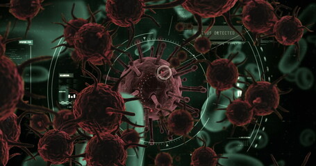 Poster - Highlighting virus detection, digital visualization with futuristic interface elements