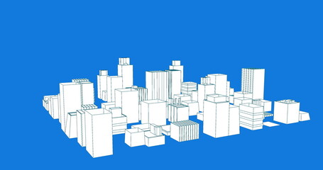 Poster - White skyscrapers against vibrant blue background in abstract cityscape illustration