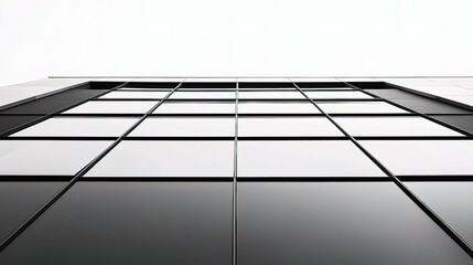 Poster - Modern Glass Architecture with Geometric Windows from Below Perspective