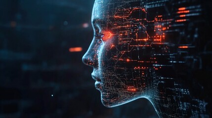 Poster - Digital Network Connections in a Futuristic Human Face Design