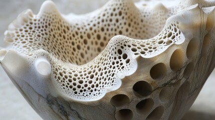 Poster - Intricate, porous, beige-white organic form resembling coral or bone, detailed texture and pattern.