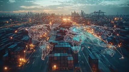 Poster - Intricate global value network chains connecting manufacturers, suppliers, and distributors across borders - conceptual illustration of international trade and supply chains, 32 high Resolution