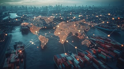 Poster - Intricate global value chains connecting manufacturers, suppliers, and distributors across borders - conceptual illustration of international trade and supply chains, 8k Resolution
