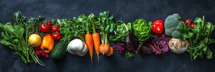 Aufkleber - Premium organic vegetables arranged beautifully on a dark slate background for an elegant farm-to-table presentation Generative AI