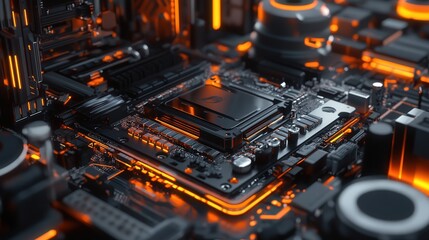 Poster - CPU with visible heat sink and fan, surrounded by other computer components in a gaming rig