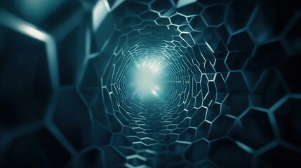 Poster - hexagonal tunnel pattern illuminated by soft light, creating an abstract visual of geometric shapes 