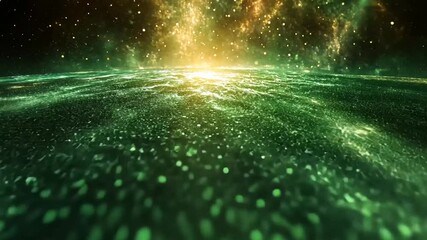 Wall Mural - Green And Gold Cosmic Particles Background