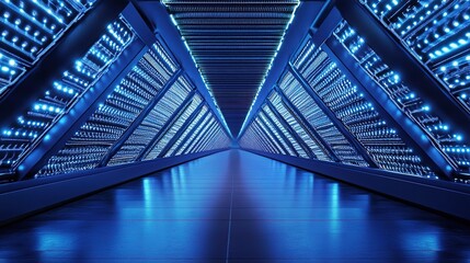 Poster - Abstract Architecture of a Symmetrical Bridge with Blue Lighting