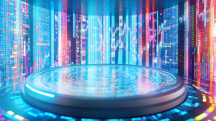 Fototapete - Dynamic digital showcase futuristic technology display virtual environment abstract visualization 3d viewpoint