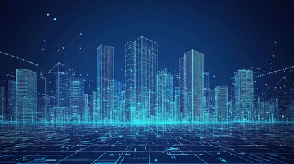 Poster - Modern Urban Wireframe Architecture Design in CAD Visualization