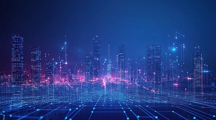 Poster - Abstract Smart City Concept with Data Points and Digital Connections