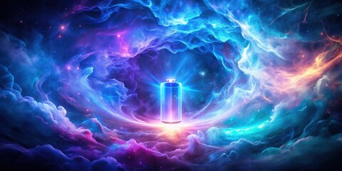 Wall Mural - A Futuristic Energy Cell Glows Brightly Within a Cosmic Nebula, Representing Innovation and Power in a Universe of Infinite Potential