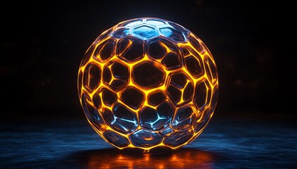 Poster - Glowing neon hexagonal sphere