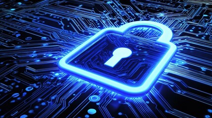 Poster - Cybersecurity Concept with Digital Lock on Circuit Board Background