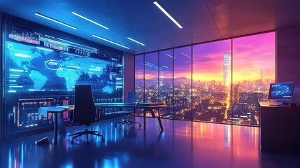 Poster - Modern High-Tech Office with Smart Screens and Futuristic Design