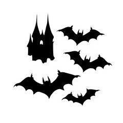 Wall Mural - abstract black and white bat-like creatures in flight