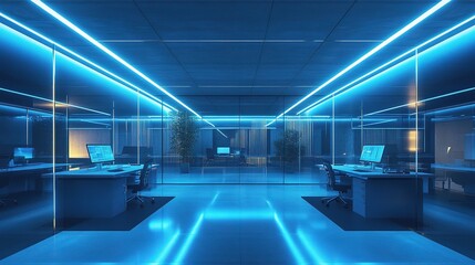 Poster - High-Tech Office with Futuristic Lighting and Minimal Design