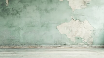 Poster - Soft pastel mint green wall with delicate plaster imperfections and subtle lighting effects.