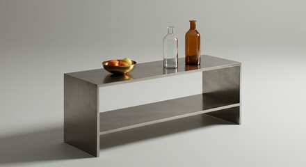 Poster - Minimalist Table with Fruits and Bottles Enhancing Modern Interior Design