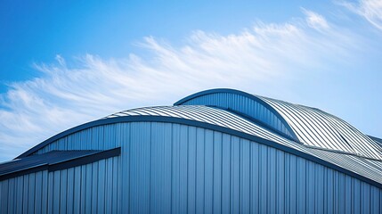 Poster - Curved Metal Roofing Design of an Industrial Building against Sky
