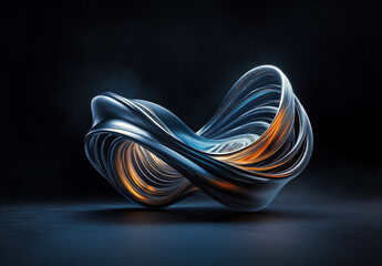 Poster - This mesmerizing artwork showcases a flowing, metallic structure that embodies elegance and dynamic motion, evoking thoughts of infinity and modern artistry against a dark backdrop.