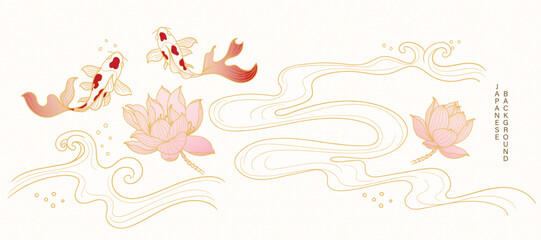 luxury oriental river background vector. chinese and japanese wallpaper pattern design of koi fish, 
