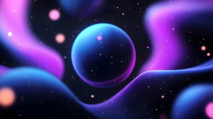 Poster - Abstract Cosmic Background with Glowing Violet Stars and Blue Planet