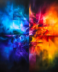 Poster - A captivating abstract artwork blending vibrant colors, showcasing a symphony of blues and warm tones that evoke emotions while encouraging contemplation